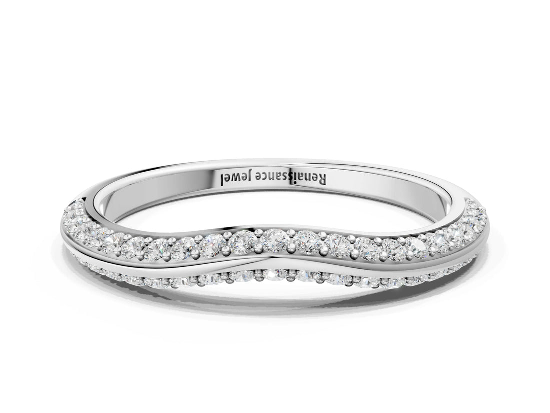 White gold Pavé Round Diamond Wave Band with Shared Prong Setting_12