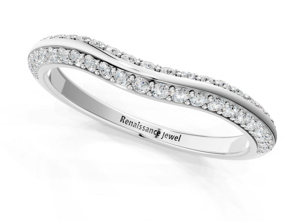 White gold Pavé Round Diamond Wave Band with Shared Prong Setting