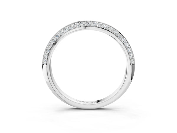 White gold Pavé Round Diamond Wave Band with Shared Prong Setting