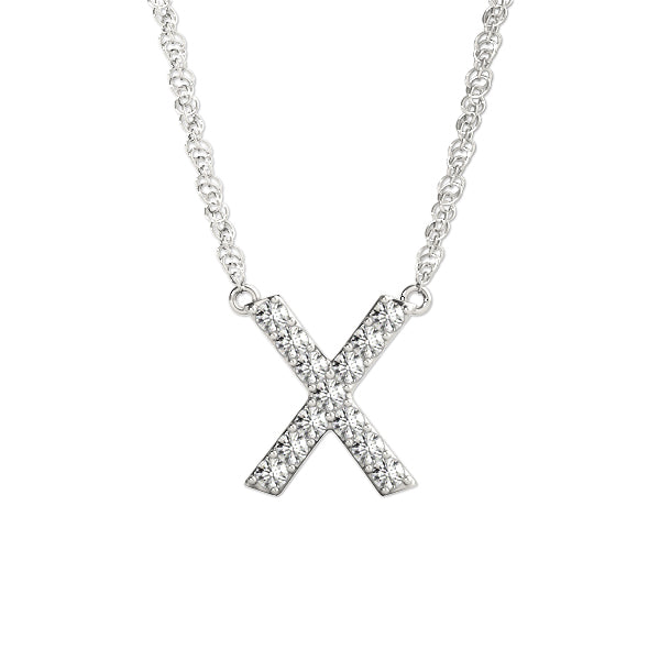 Silver Pavé Round Diamond X Pendant with Four-Prong Setting