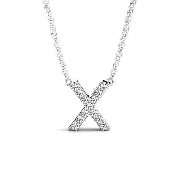 White gold Pavé Round Diamond X Pendant with Four-Prong Setting