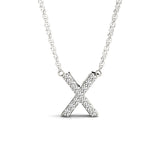 White gold Pavé Round Diamond X Pendant with Four-Prong Setting