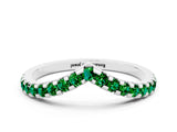 White gold Pavé Round Emerald Chevron Band with Shared Prong Setting_10