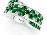 White gold Pavé Round Emerald Crossover Band with Bead Prong Setting_7