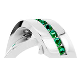 White gold Pavé Round Emerald Crossover Band with Channel Setting_10