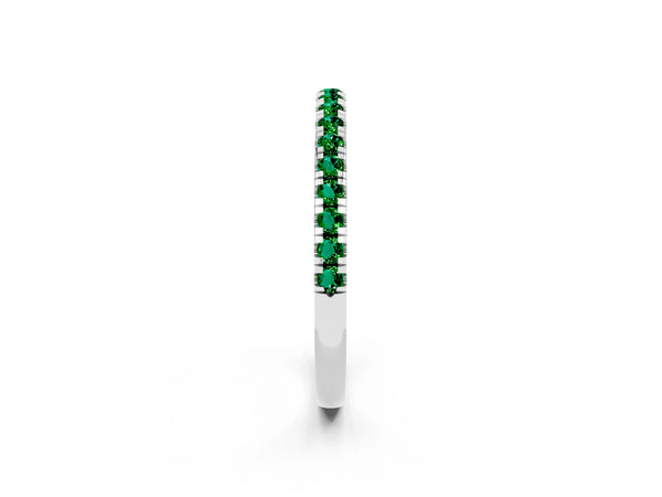 Sterling Silver Round Lab-Grown Emerald Slim Pave Half Eternity Band with Shared Prongs