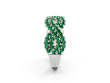 White gold Pavé Round Emerald Infinity Twist Band with Shared Prong Setting_14