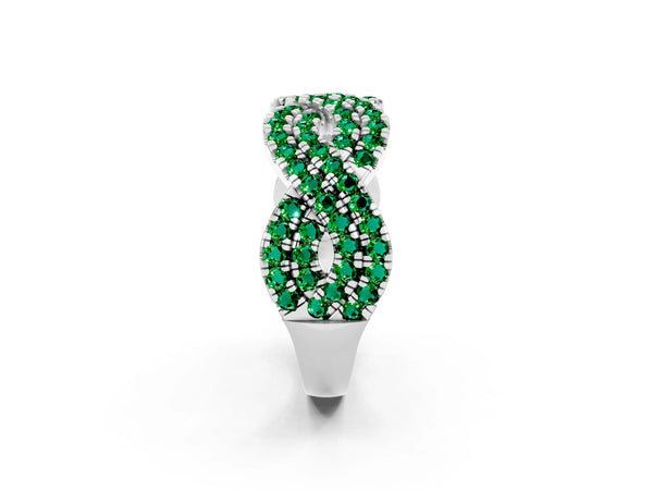 Platinum Round Lab-Grown Emerald Pave Infinity Twist Wedding Band with Shared Prongs