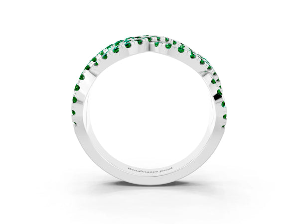 Platinum Round Lab-Grown Emerald Pave Infinity Twist Wedding Band with Shared Prongs