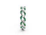 White gold Pavé Round Emerald Interlocking Eternity Band with Bezel Prong Setting_8