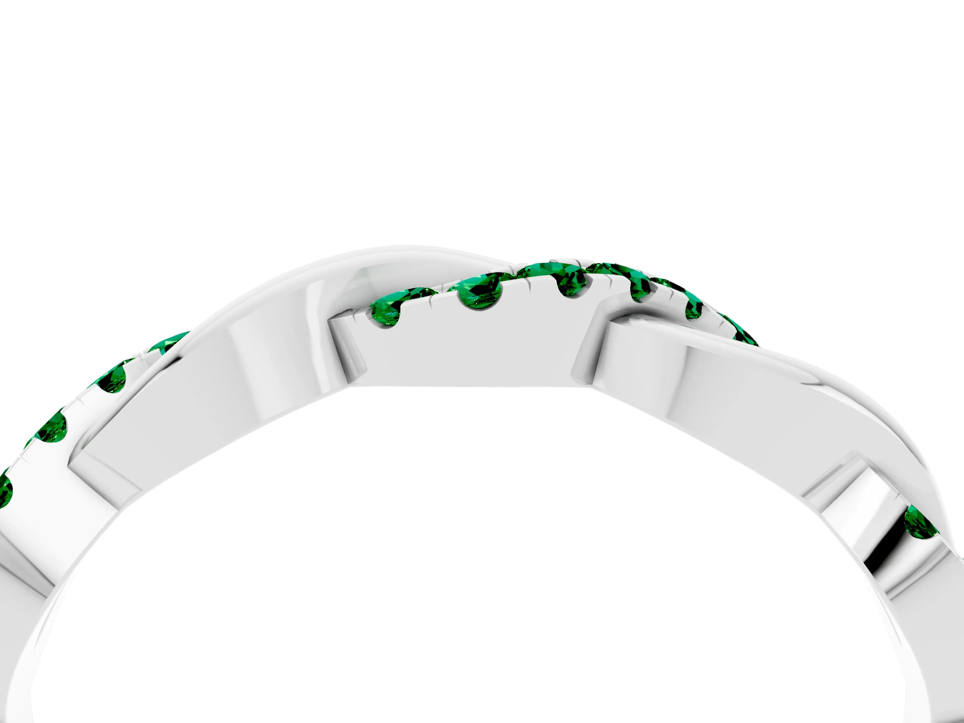 White gold Pavé Round Emerald Twist Eternity Band with Shared Prong Setting_10
