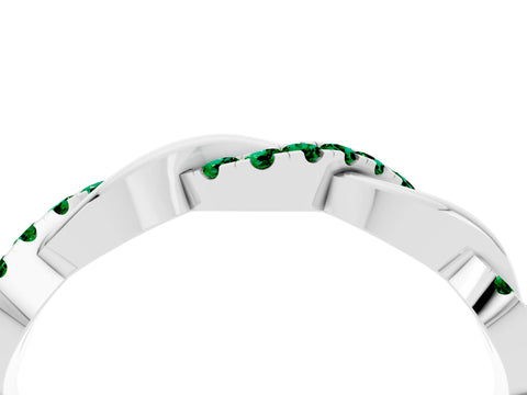 White gold Pavé Round Emerald Twist Eternity Band with Shared Prong Setting_10
