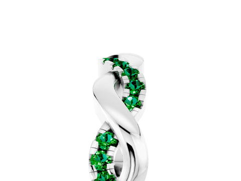 White gold Pavé Round Emerald Twist Eternity Band with Shared Prong Setting_11