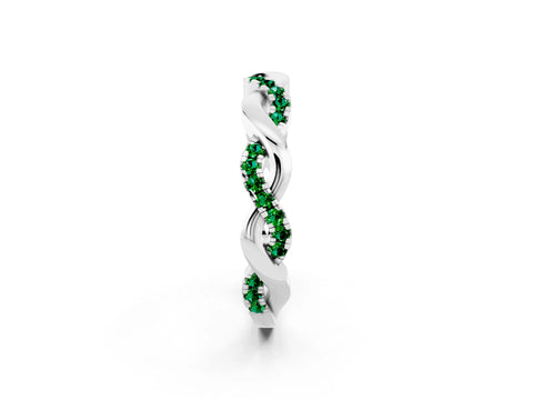 White gold Pavé Round Emerald Twist Eternity Band with Shared Prong Setting_8