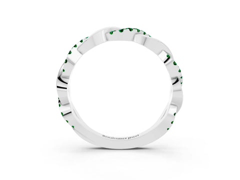White gold Pavé Round Emerald Twist Eternity Band with Shared Prong Setting_9
