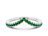 White gold Pavé Round Emerald V-Shaped Chevron Band with Shared Prong Setting_6