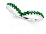 White gold Pavé Round Emerald V-Shaped Chevron Band with Shared Prong Setting_7