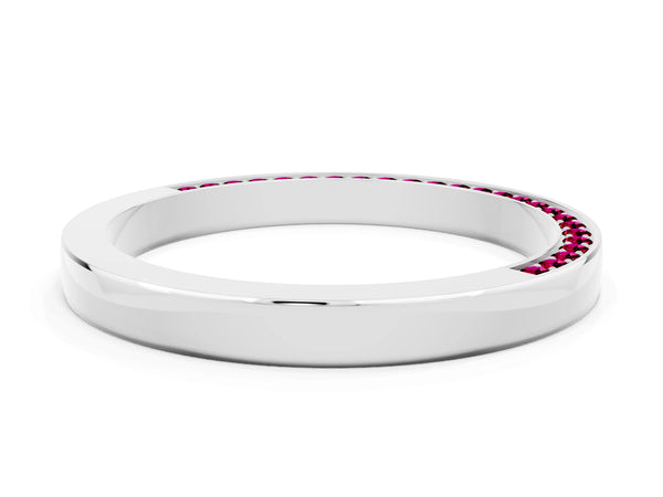 Platinum Round Garnet Side Pave Half Eternity Band with Plain Top