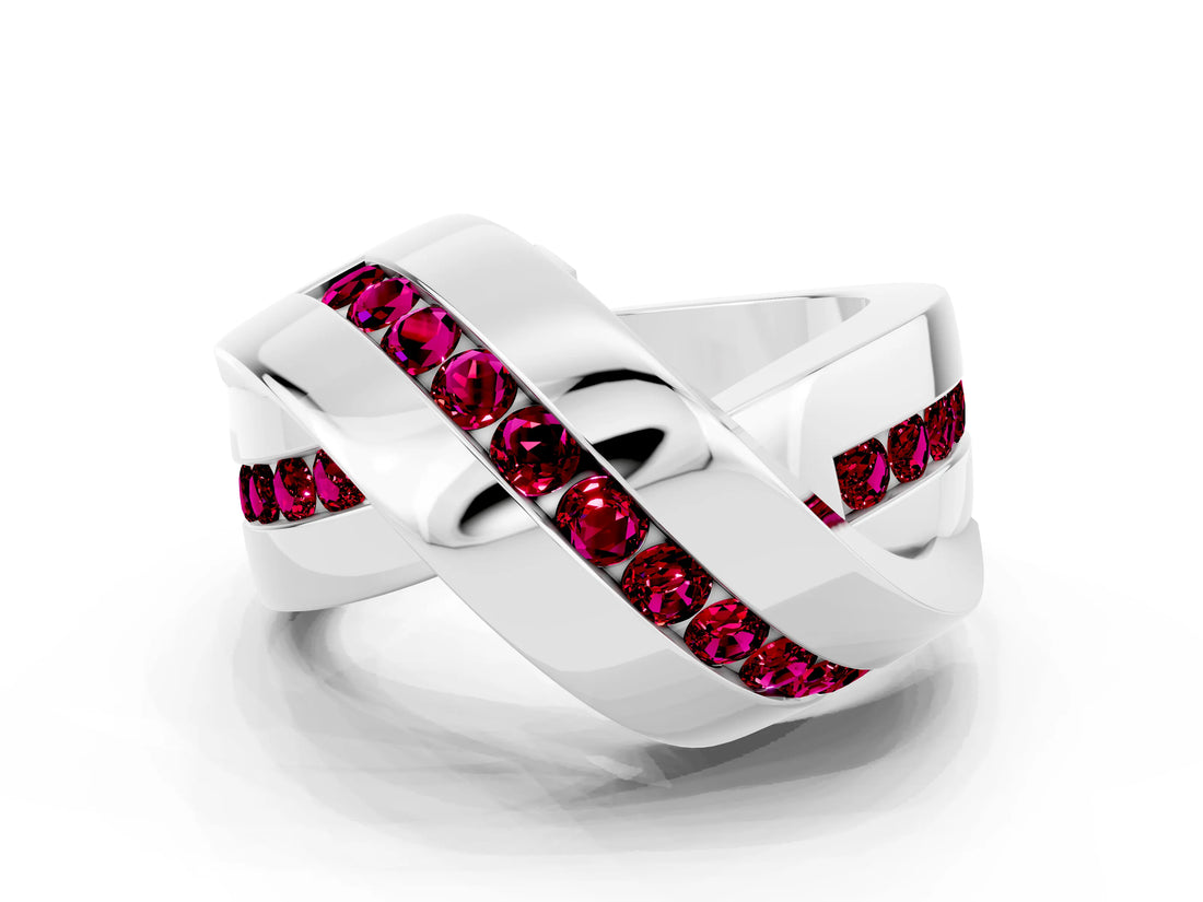 White gold Pavé Round Garnet Crossover Band with Channel Setting_6