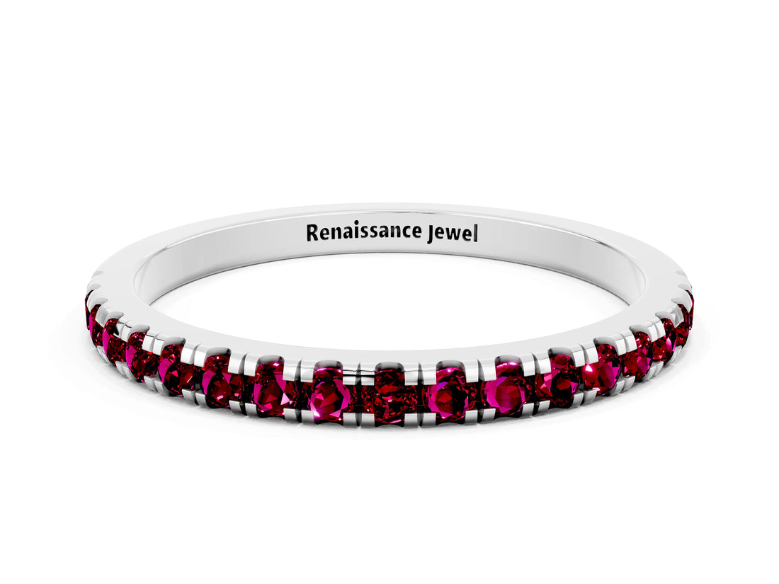 White gold Pavé Round Garnet Half Eternity Band with Shared Prong Setting_6