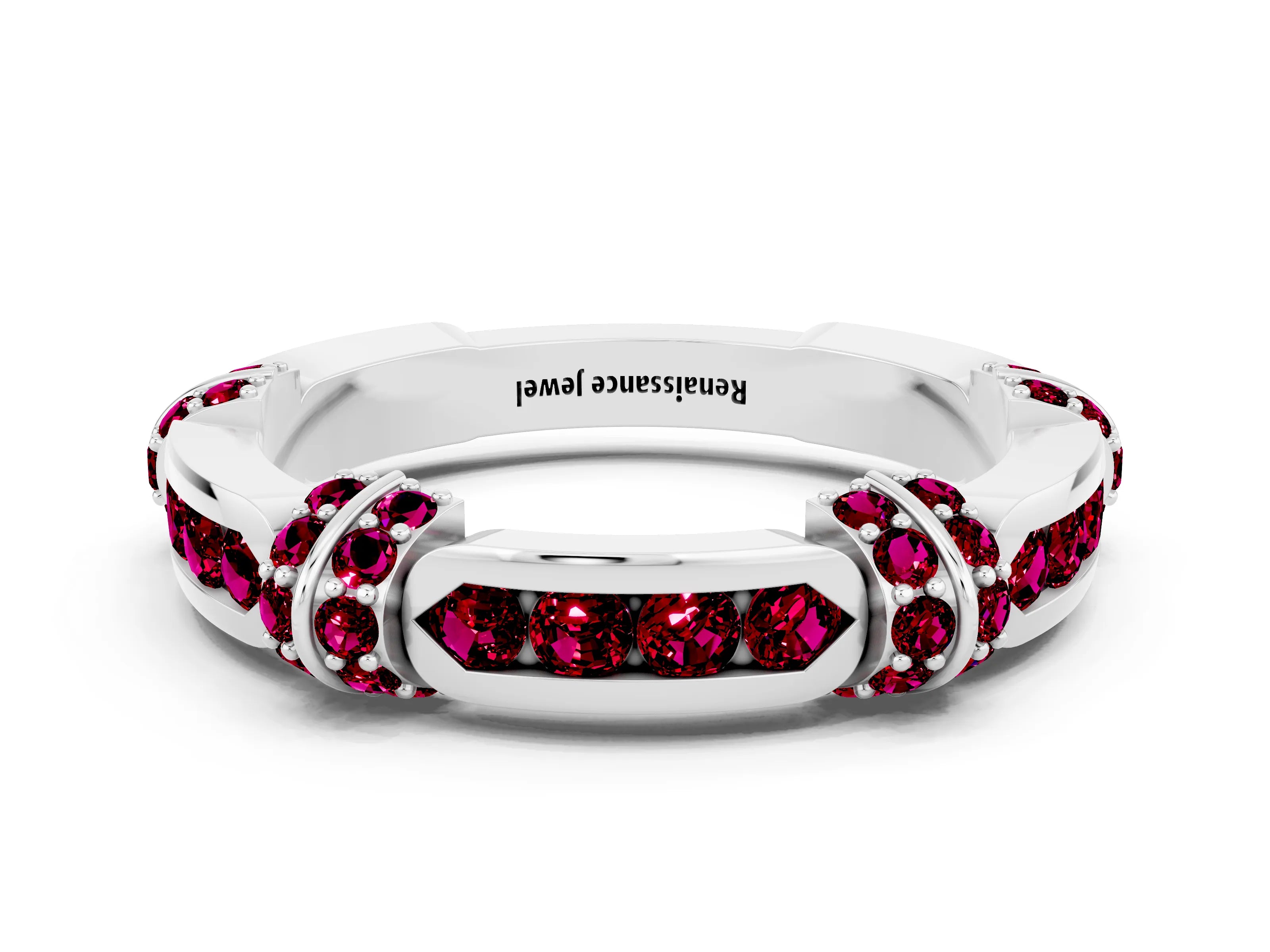 White gold Pavé Round Garnet Link Band with Bezel Setting_18