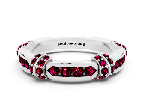 White gold Pavé Round Garnet Link Band with Bezel Setting_18