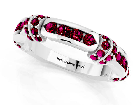 White gold Pavé Round Garnet Link Band with Bezel Setting_19