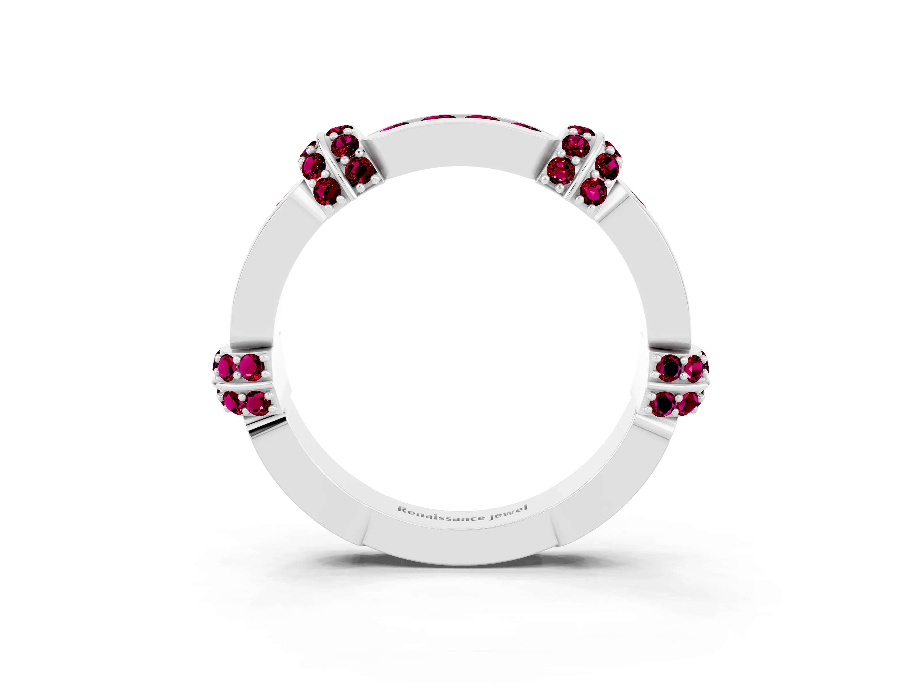 White gold Pavé Round Garnet Link Band with Bezel Setting_21