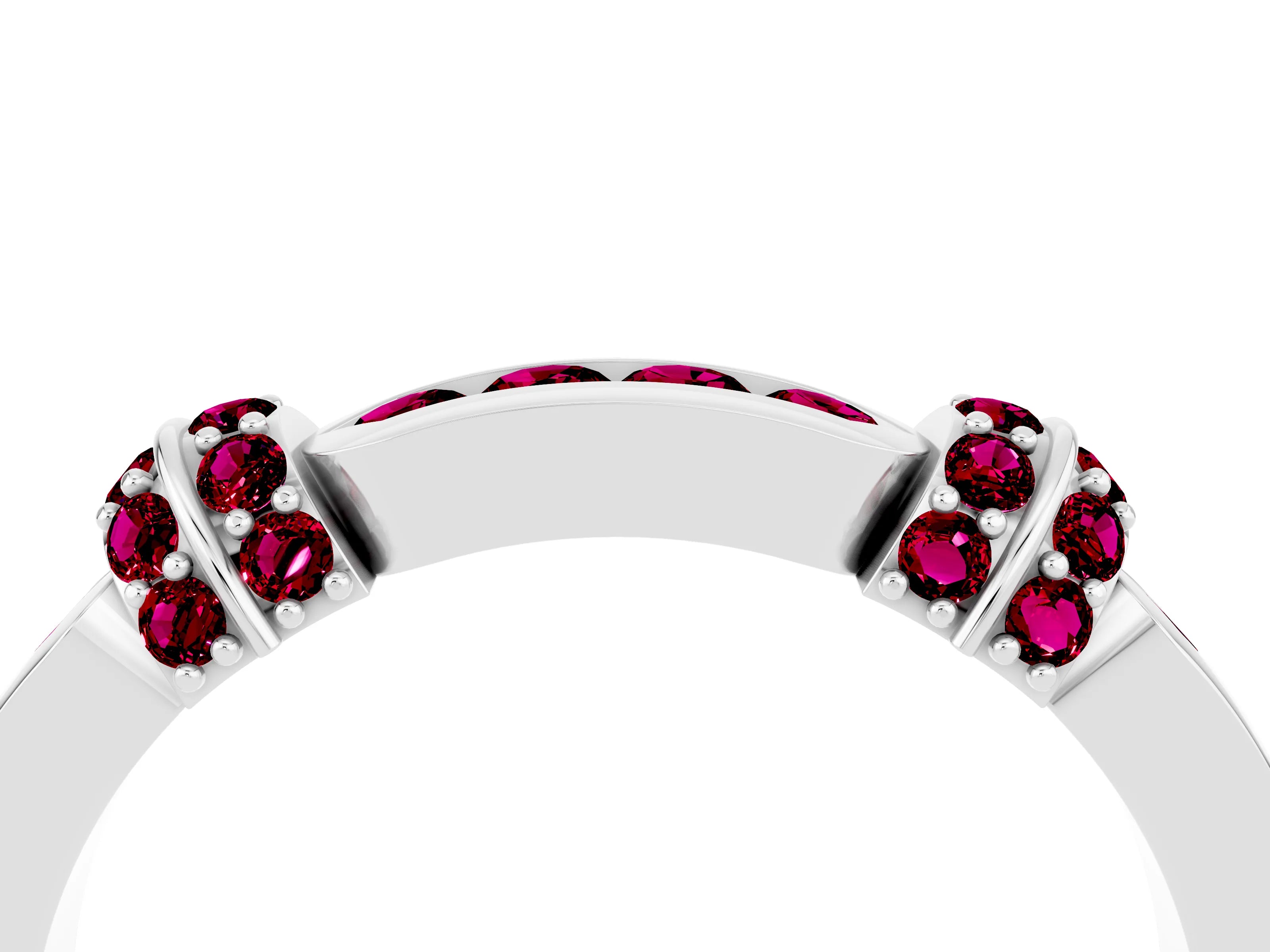 White gold Pavé Round Garnet Link Band with Bezel Setting_22