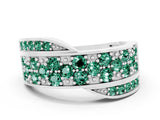 White gold Pavé Round Green Sapphire Crossover Band with Bead Prong Setting_6