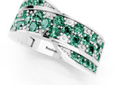 White gold Pavé Round Green Sapphire Crossover Band with Bead Prong Setting_7