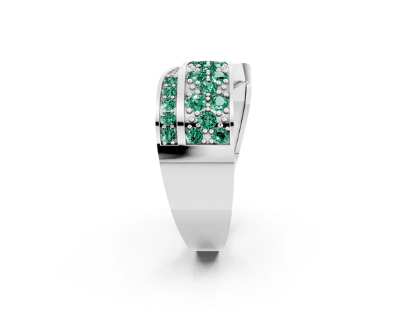 White gold Pavé Round Green Sapphire Crossover Band with Bead Prong Setting
