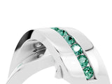 White gold Pavé Round Green Sapphire Crossover Band with Channel Setting_10
