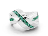White gold Pavé Round Green Sapphire Crossover Band with Channel Setting_6