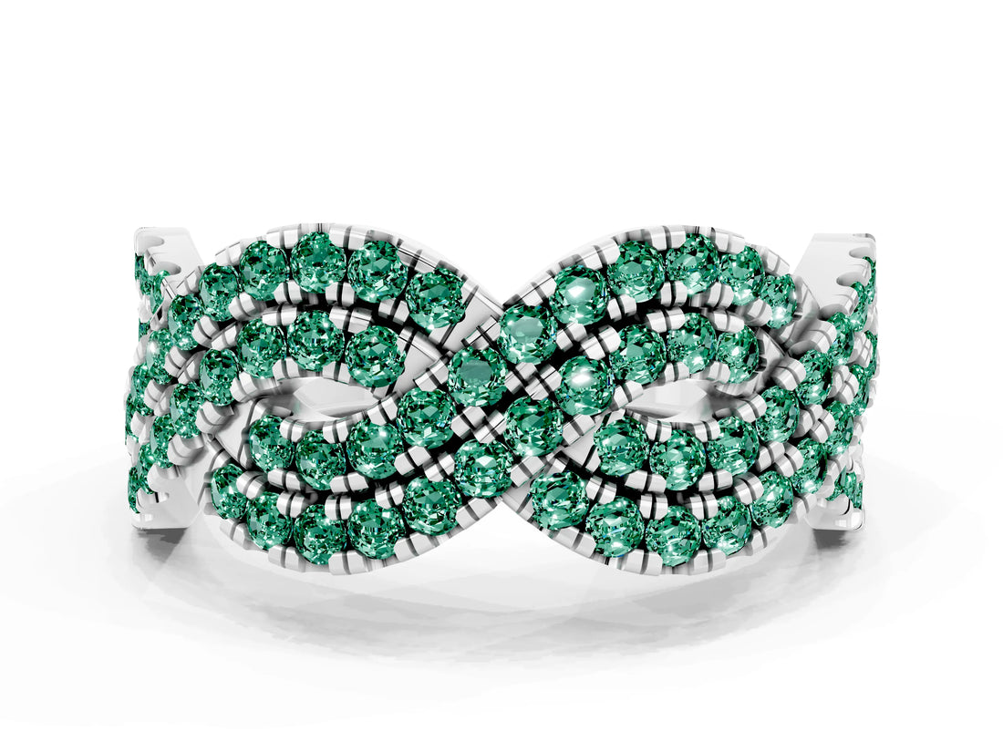 White gold Pavé Round Green Sapphire Infinity Twist Band with Shared Prong Setting_6