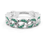 White gold Pavé Round Green Sapphire Interlocking Eternity Band with Bezel Prong Setting_6