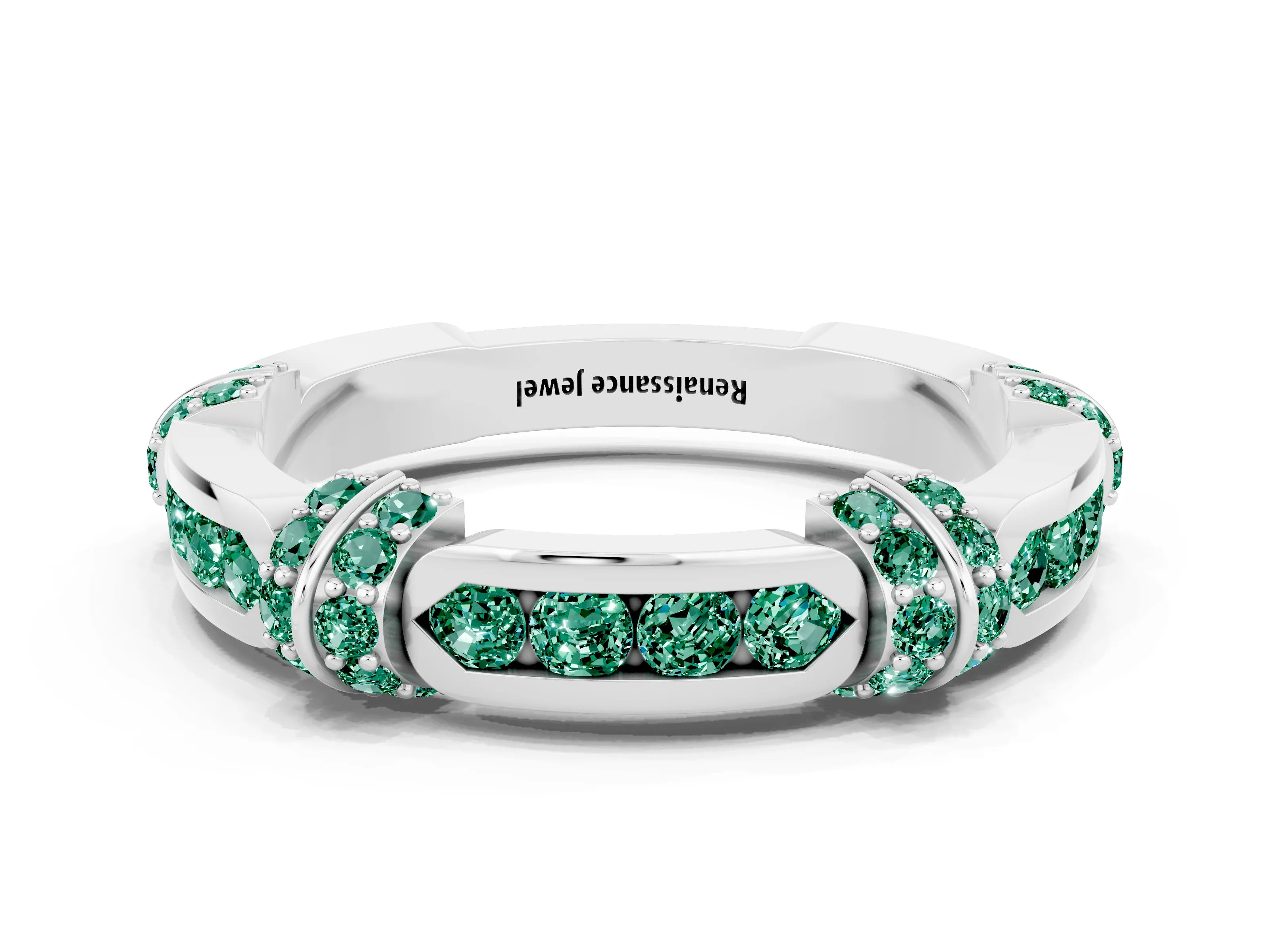 White gold Pavé Round Green Sapphire Link Band with Bezel Setting_18