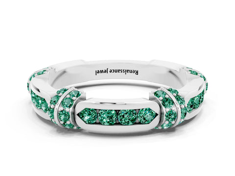 White gold Pavé Round Green Sapphire Link Band with Bezel Setting_18