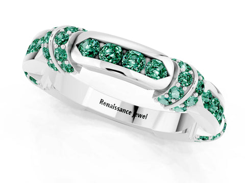 White gold Pavé Round Green Sapphire Link Band with Bezel Setting_19