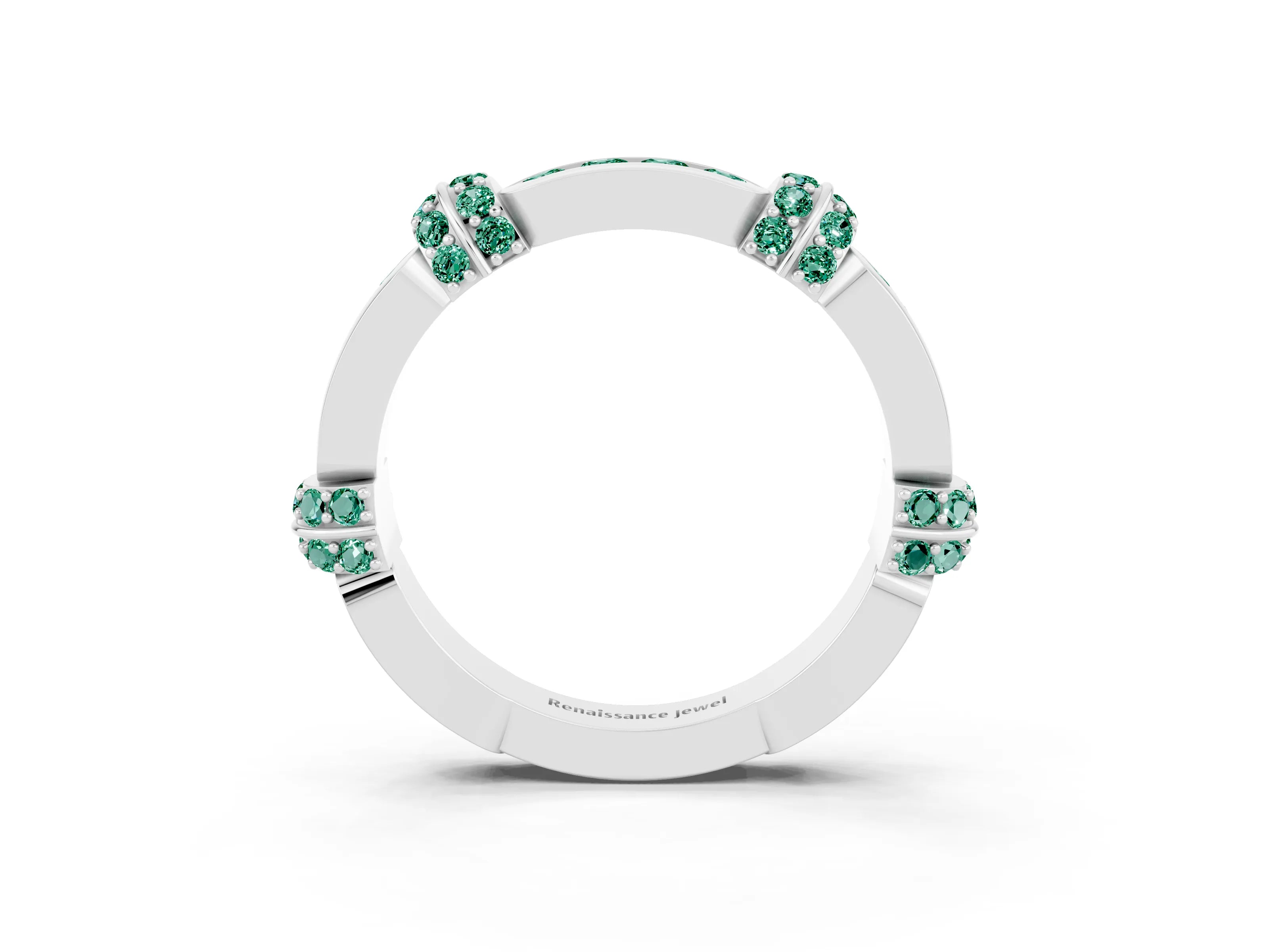 White gold Pavé Round Green Sapphire Link Band with Bezel Setting_21