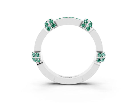 White gold Pavé Round Green Sapphire Link Band with Bezel Setting_21