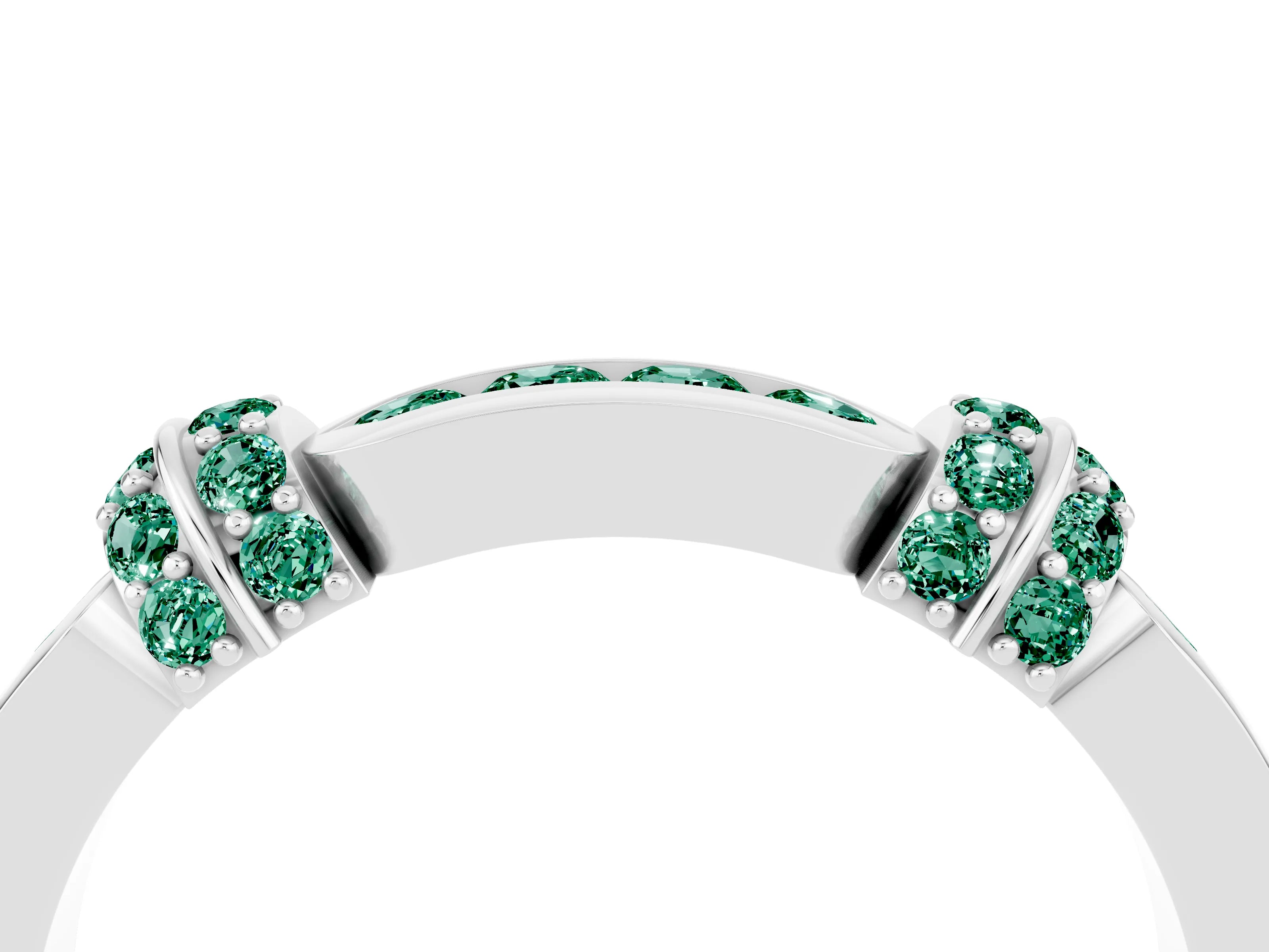 White gold Pavé Round Green Sapphire Link Band with Bezel Setting_22
