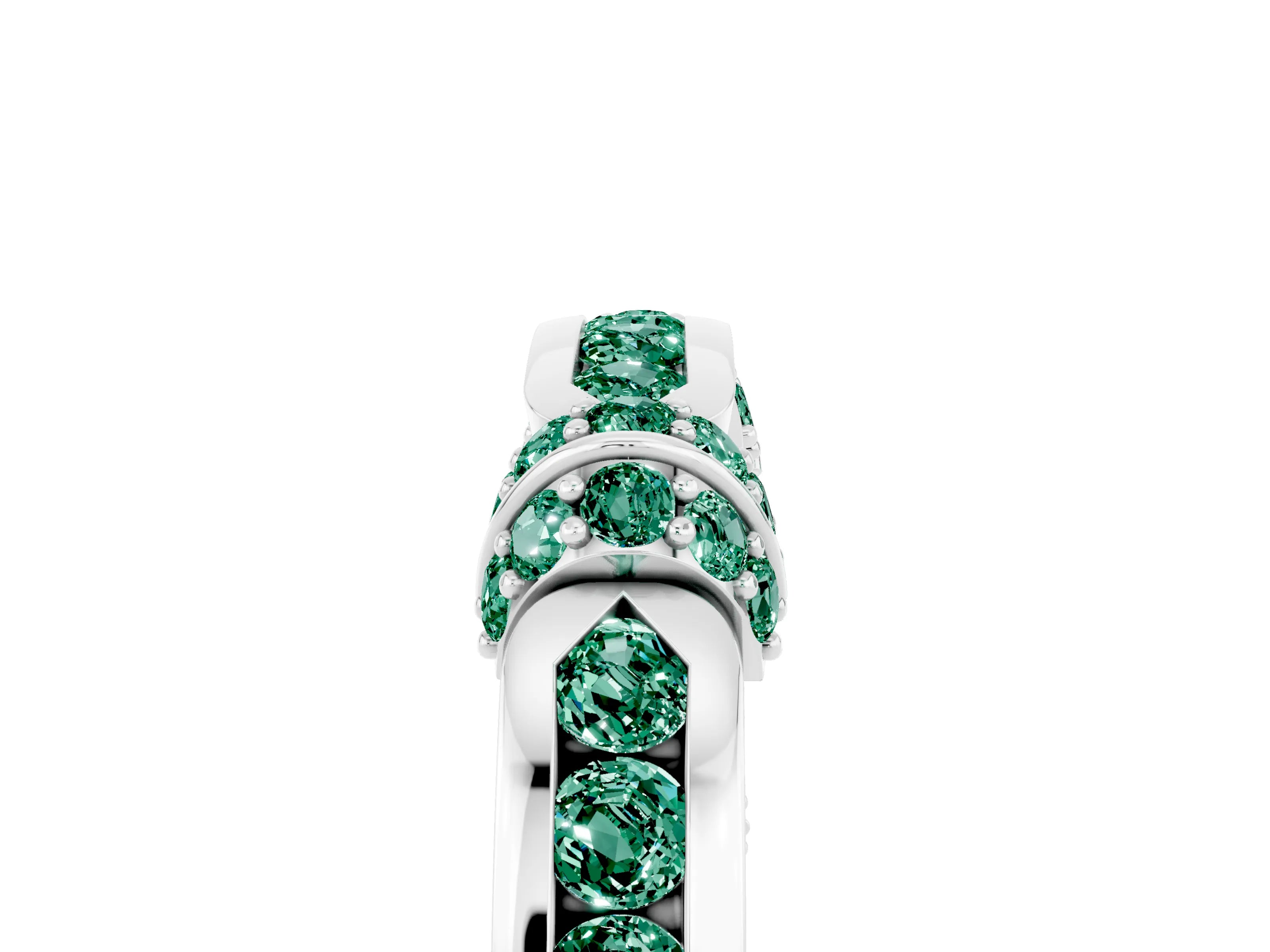 White gold Pavé Round Green Sapphire Link Band with Bezel Setting_23