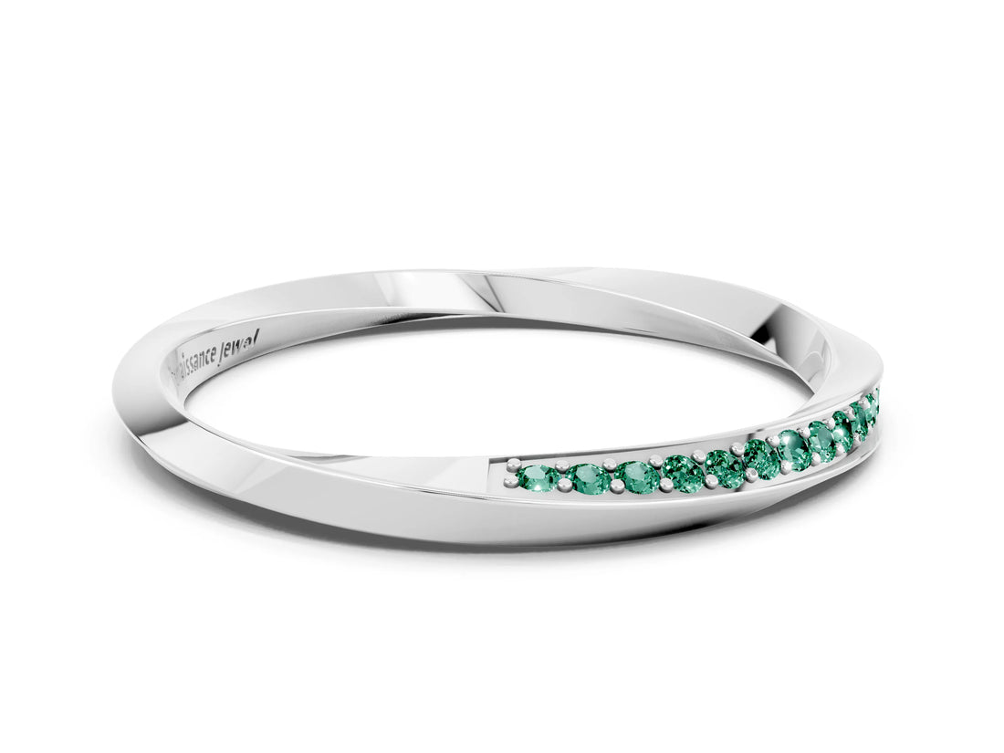 White gold Pavé Round Green Sapphire Twist Band_6