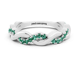 White gold Pavé Round Green Sapphire Twist Eternity Band with Shared Prong Setting_18