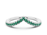 White gold Pavé Round Green Sapphire V-Shaped Chevron Band with Shared Prong Setting_6