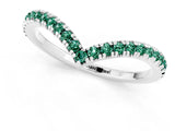 White gold Pavé Round Green Sapphire V-Shaped Chevron Band with Shared Prong Setting_7