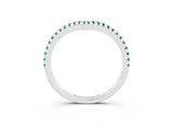 White gold Pavé Round Green Sapphire V-Shaped Chevron Band with Shared Prong Setting_9