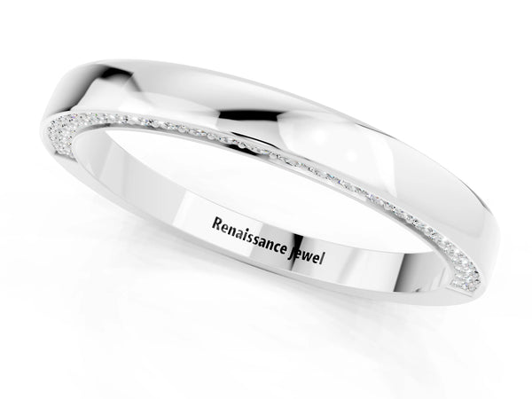 Platinum Round Moissanite Side Pave Half Eternity Band with Plain Top