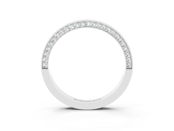 Platinum Round Moissanite Side Pave Half Eternity Band with Plain Top